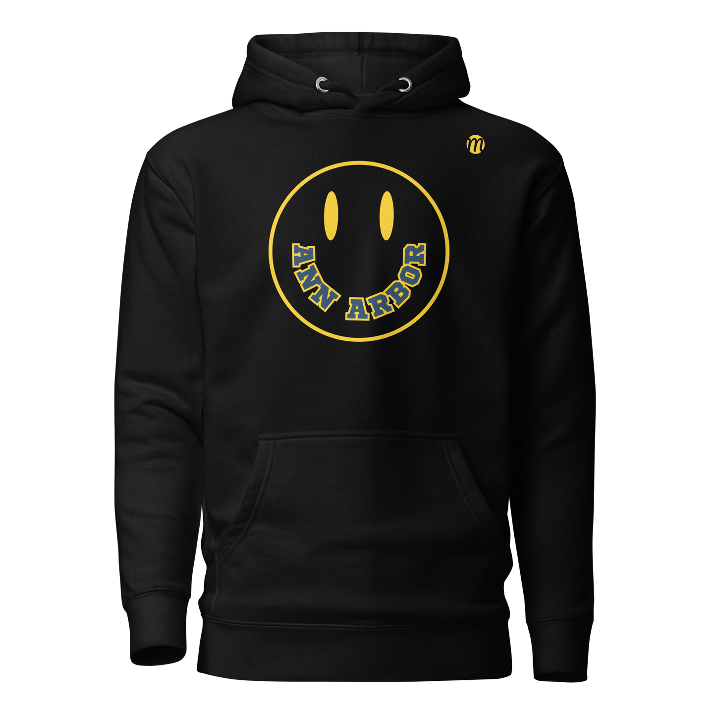 Ann Arbor Smiley Face Mulli USA Hoodie Black Front