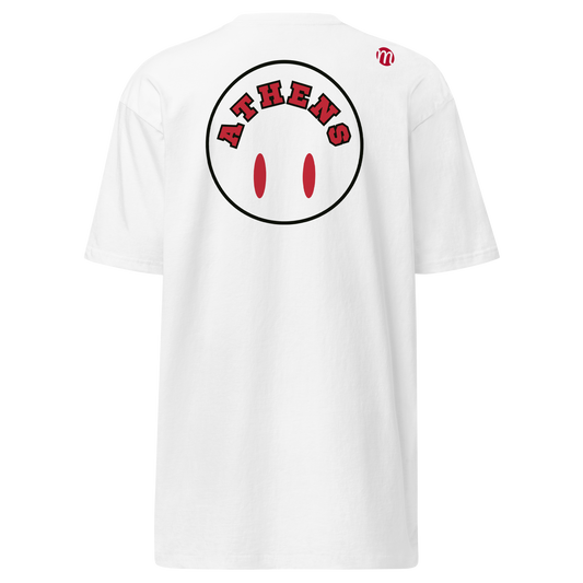 Athens Smiley Face Flipped Mulli USA Tee White Back