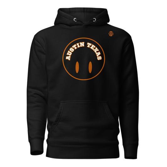 Austin Texas Smiley Face Flipped Mulli USA Hoodie Black Front