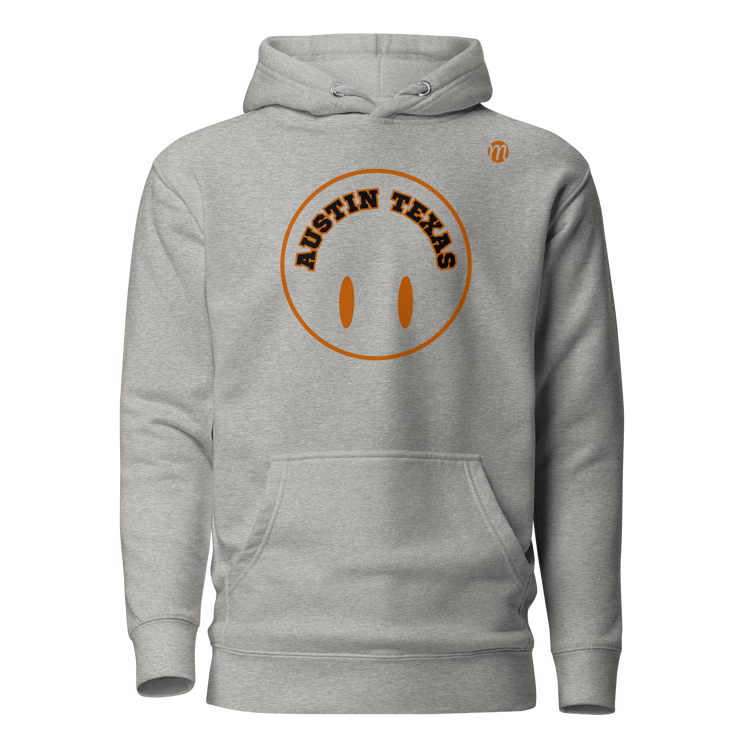 Austin Texas Smiley Face Flipped Mulli USA Hoodie Carbon Grey Front