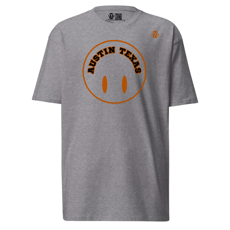 Austin Texas Smiley Face Flipped Mulli USA T-shirt Carbon Grey Front