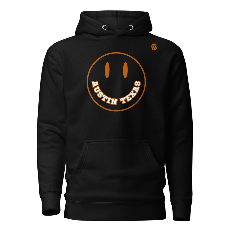 Austin Texas Smiley Face Mulli USA Hoodie Black Front