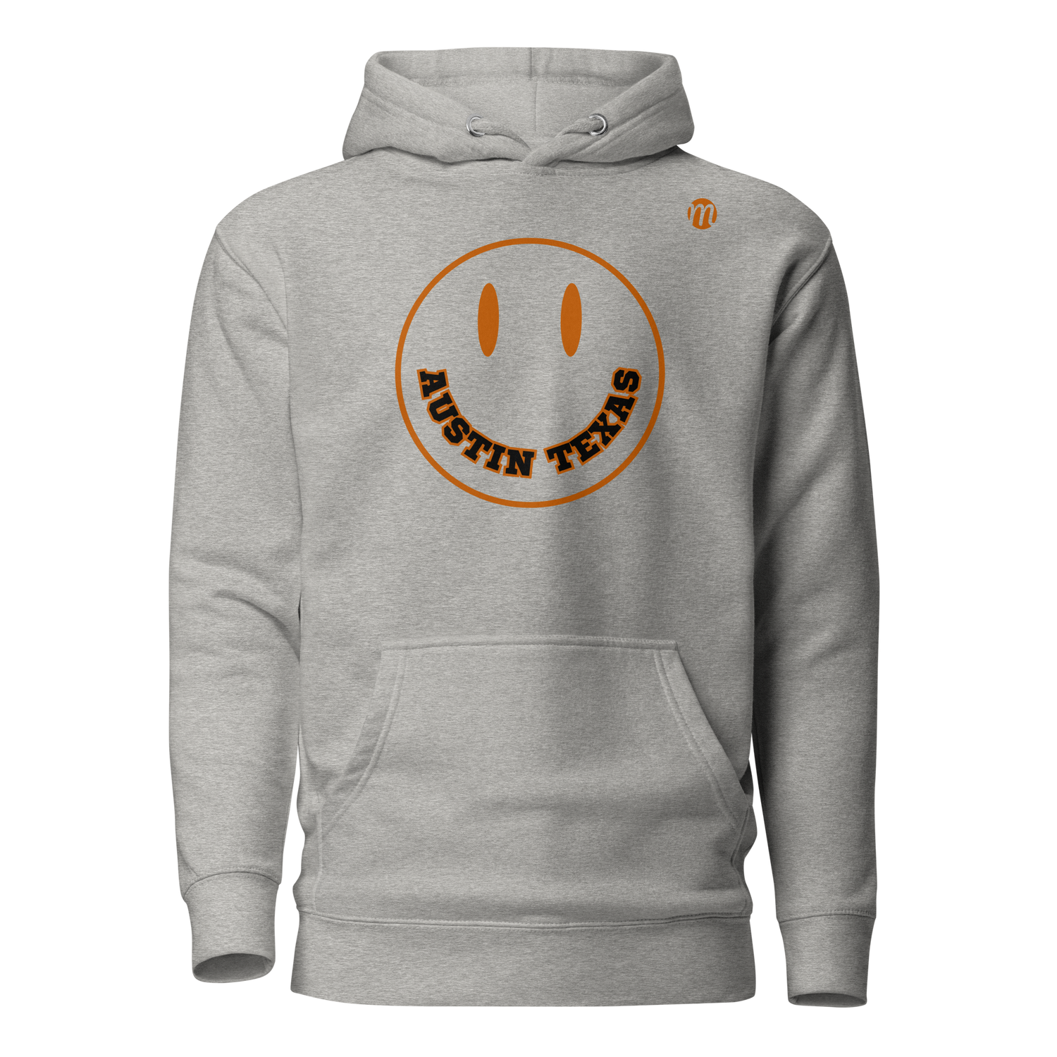 Austin Texas Smiley Face Mulli USA Hoodie Carbon Grey Front