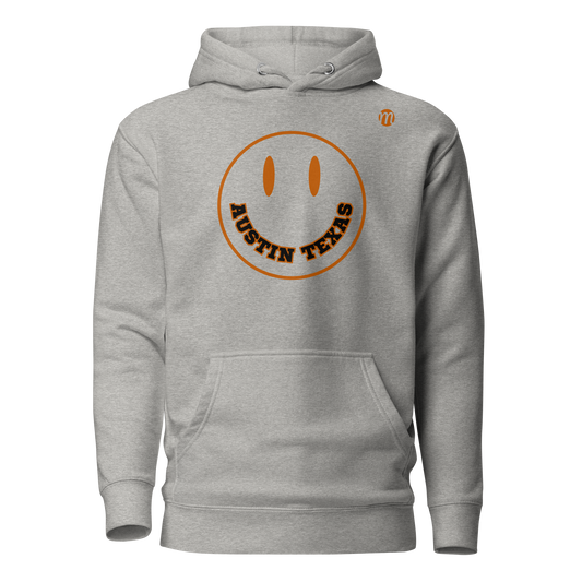 Austin Texas Smiley Face Mulli USA Hoodie Carbon Grey Front