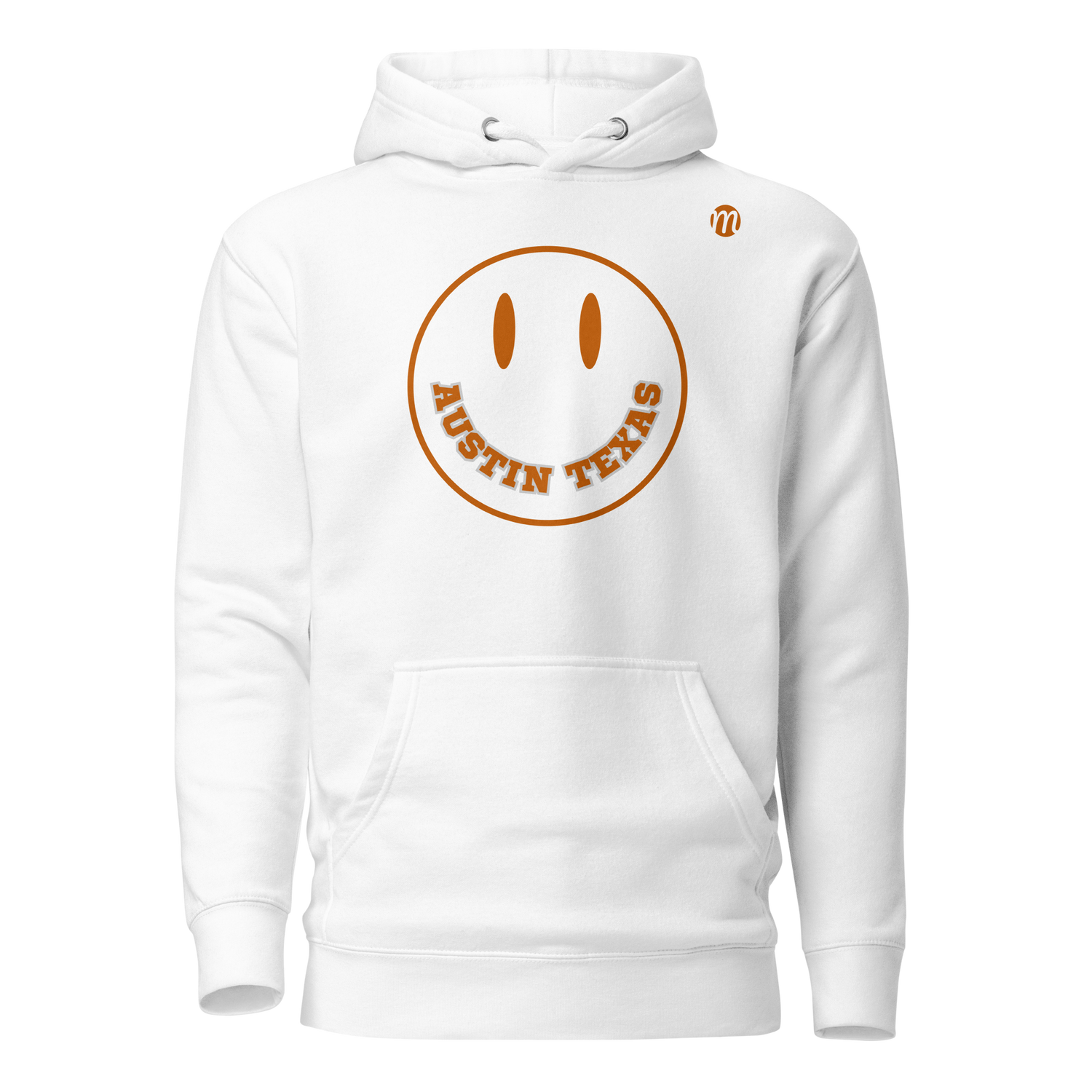 Austin Texas Smiley Face Mulli USA Hoodie White Front