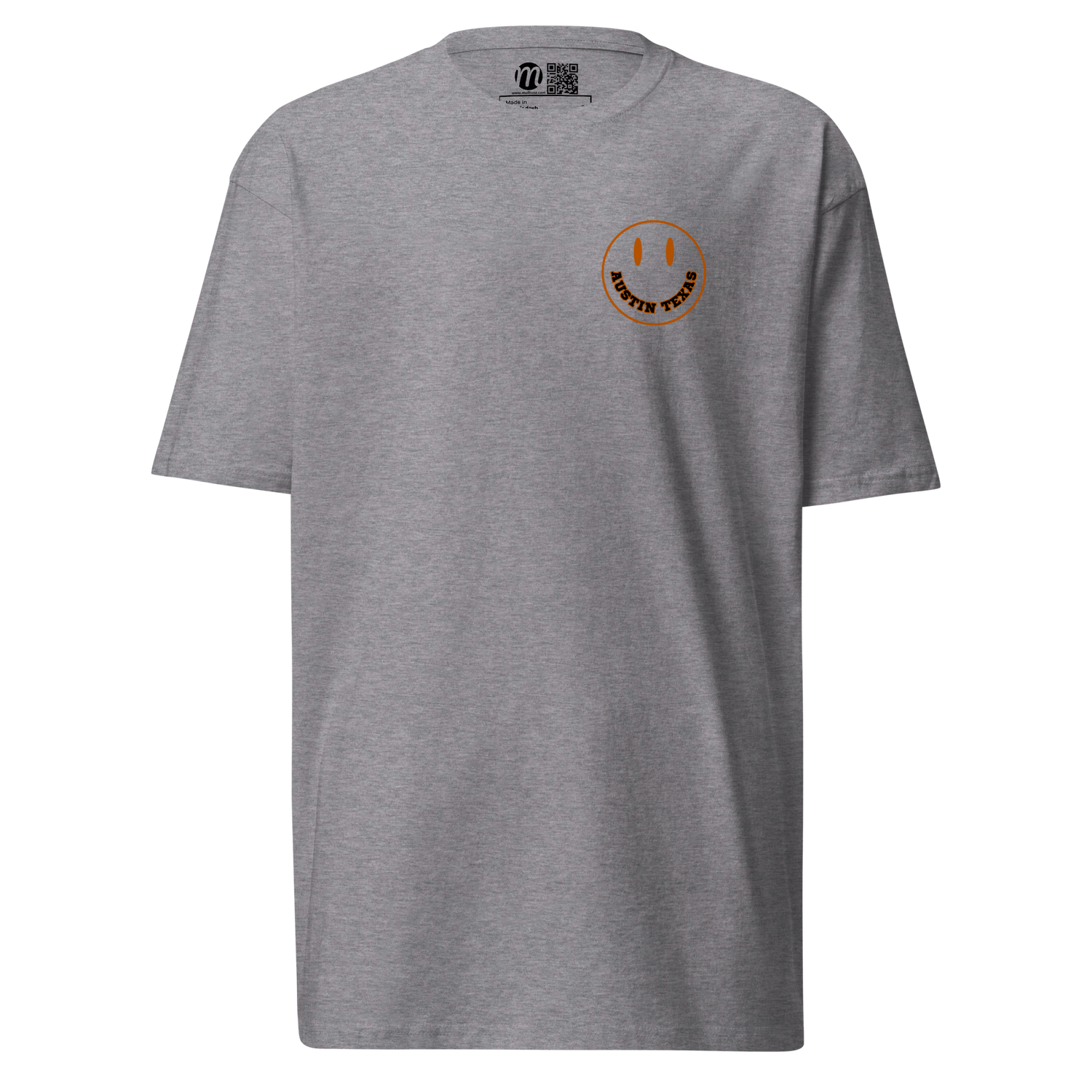 Austin Texas Smiley Face Mulli USA Tee Carbon Grey Front