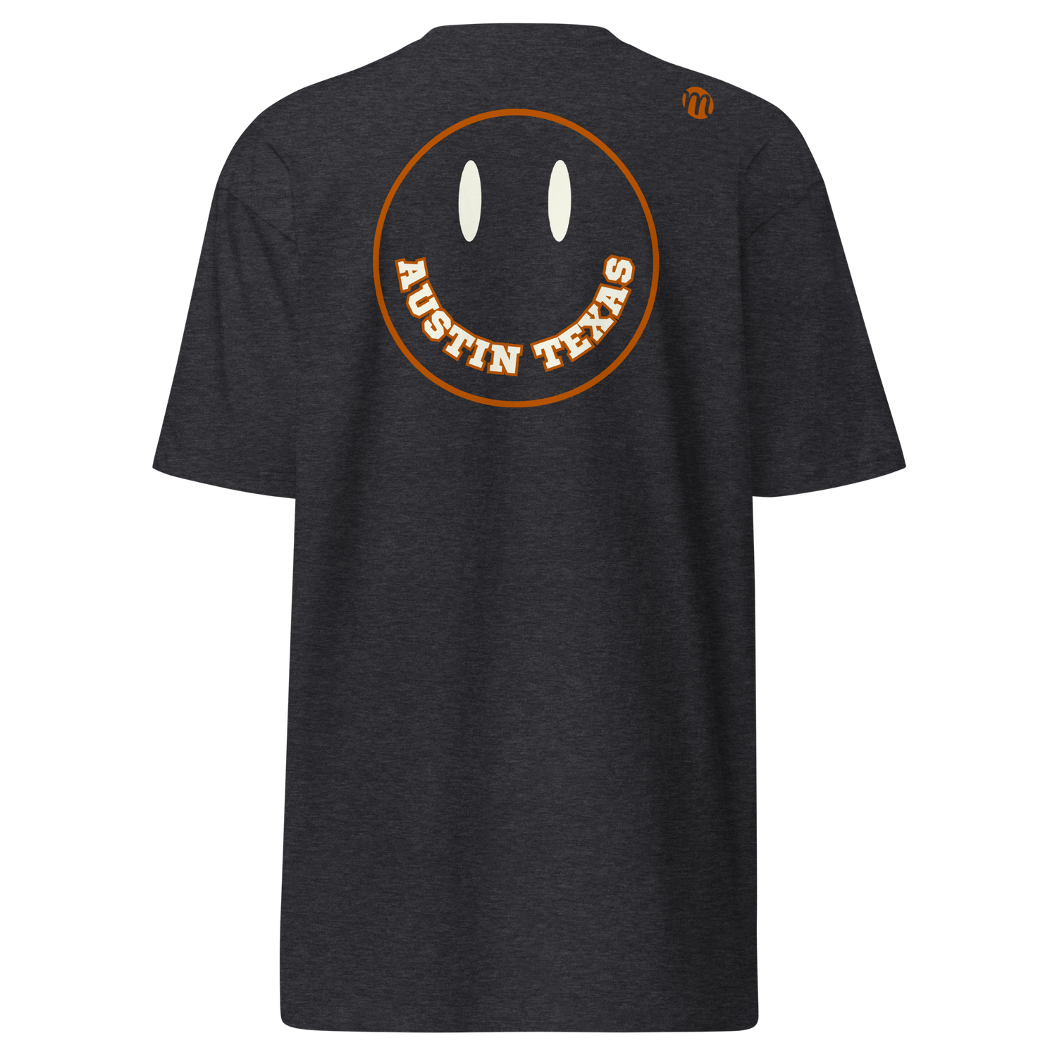 Austin Texas Smiley Face Mulli USA Tee Charcoal Heather Back