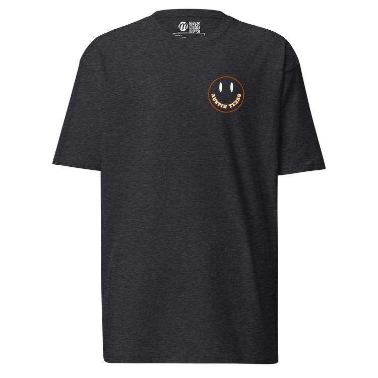 Austin Texas Smiley Face Mulli USA Tee Charcoal Heather Front