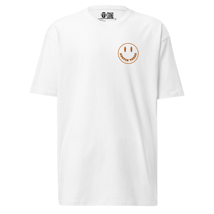 Austin Texas Smiley Face Mulli USA Tee White Front