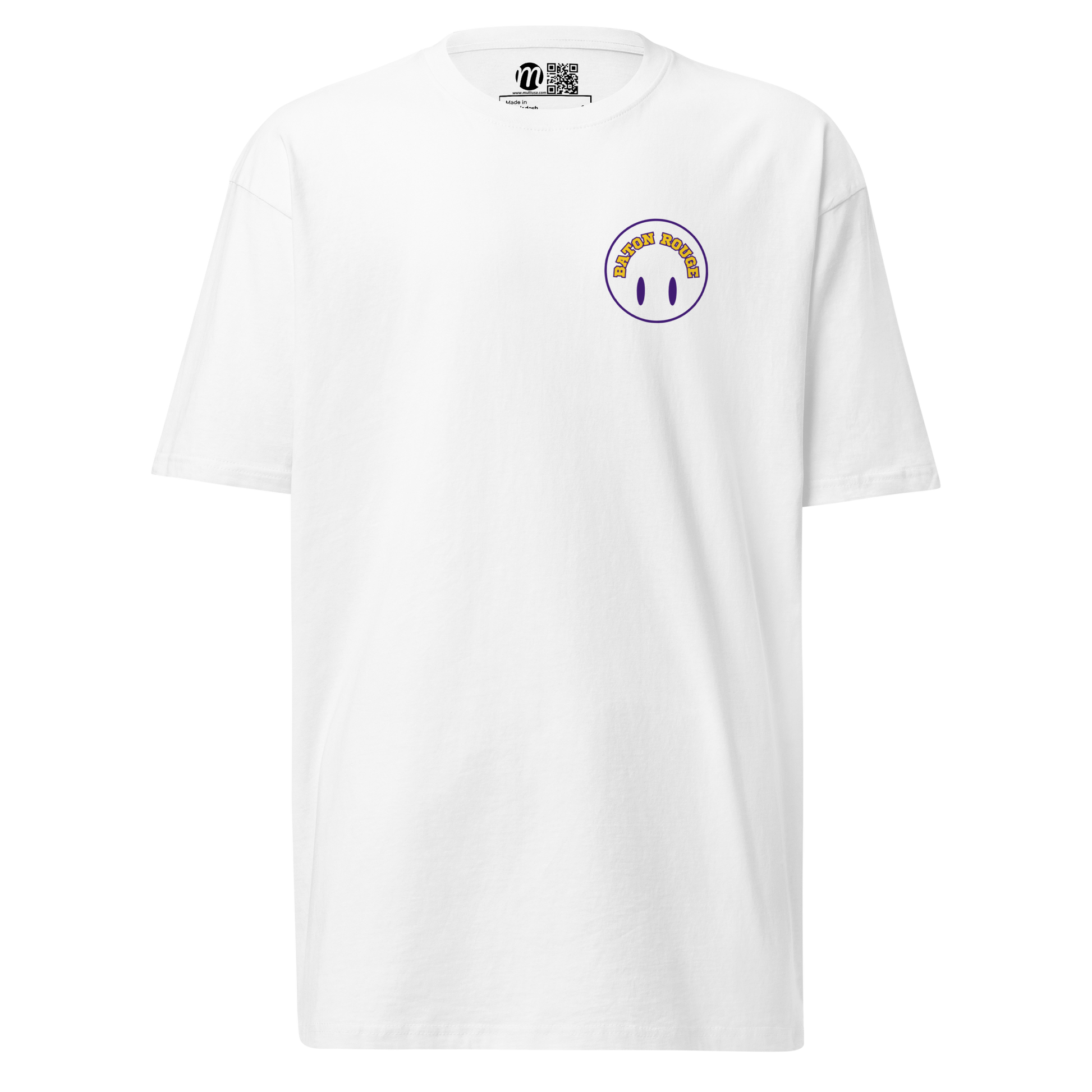 Baton Rouge Smiley Face Flipped Mulli USA Tee White Front