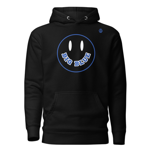 Big Blue Smiley Face Flipped Mulli USA Hoodie Black Front