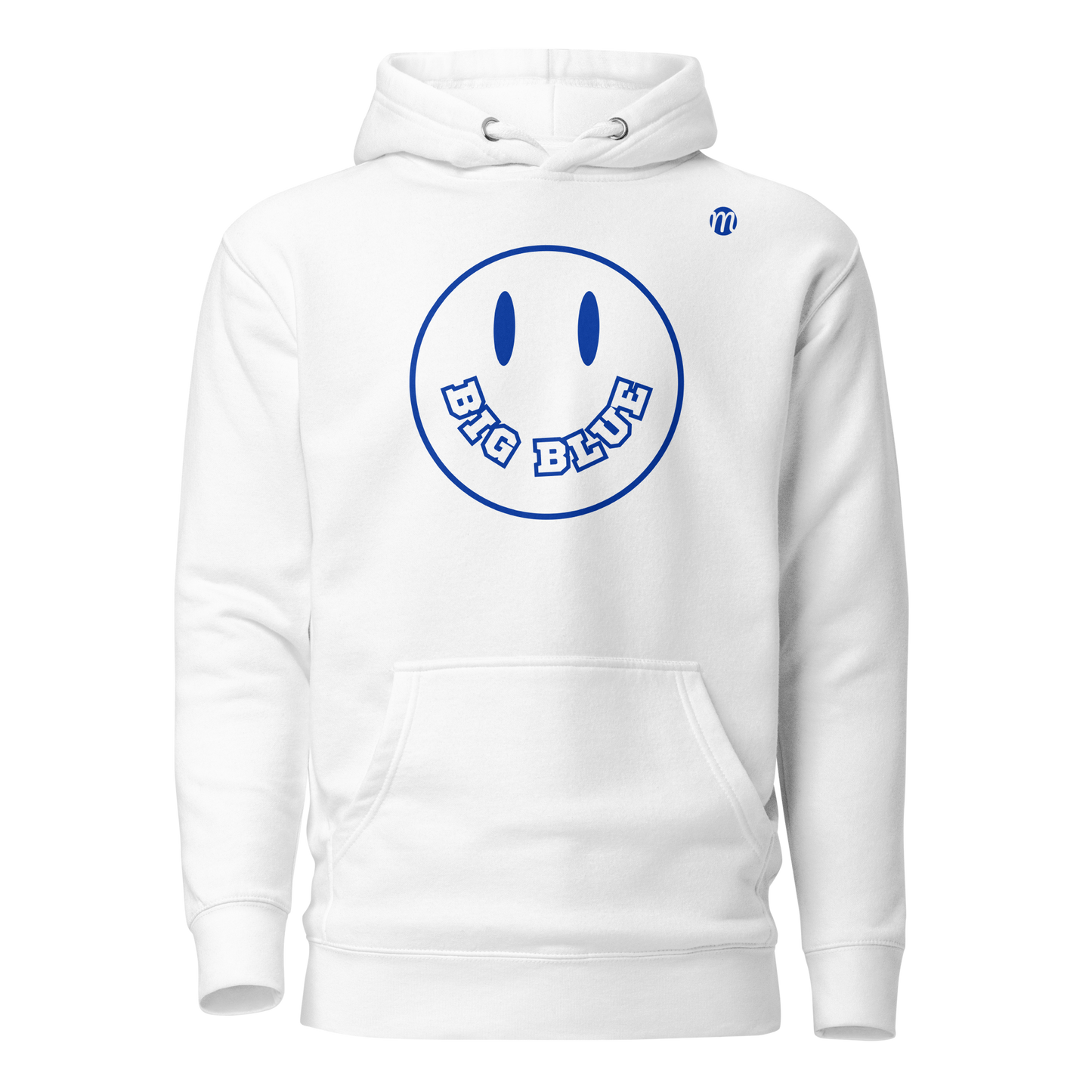 Big Blue Smiley Face Flipped Mulli USA Hoodie white Front