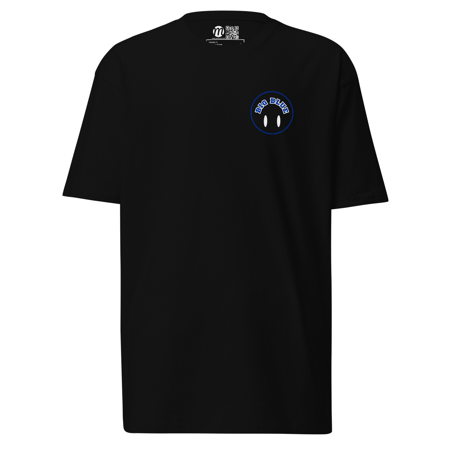 Big Blue Smiley Face Flipped Mulli USA Tee Black Front