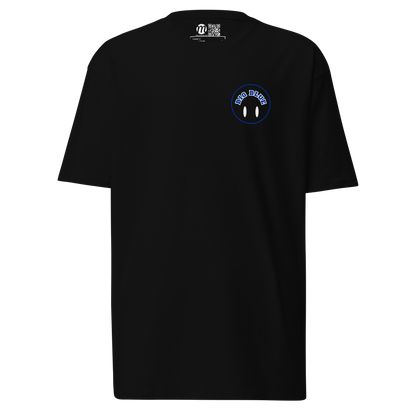 Big Blue Smiley Face Flipped Mulli USA Tee Black Front