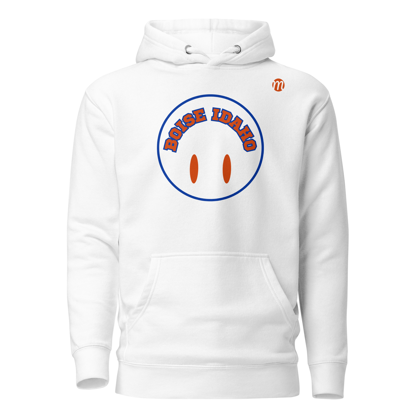 Boise Idaho Smiley Face Flipped Mulli USA Hoodie White Front