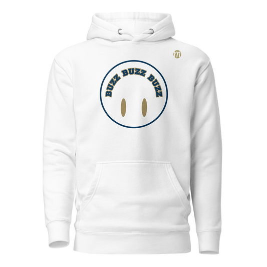 Buzz Buzz Buzz Smiley Face Flipped Mulli USA Hoodie White Front