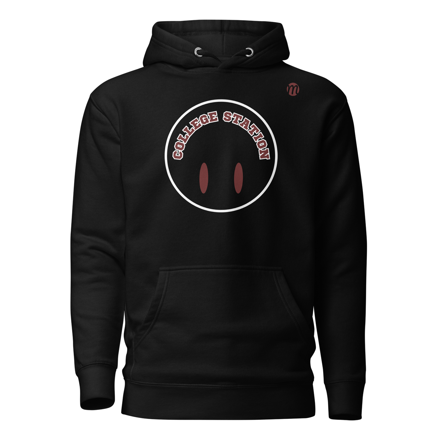 College Station Smiley Face Flipped Mulli USA Hoodie Black Front