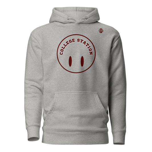 College Station Smiley Face Flipped Mulli USA Hoodie Carbon Grey Front