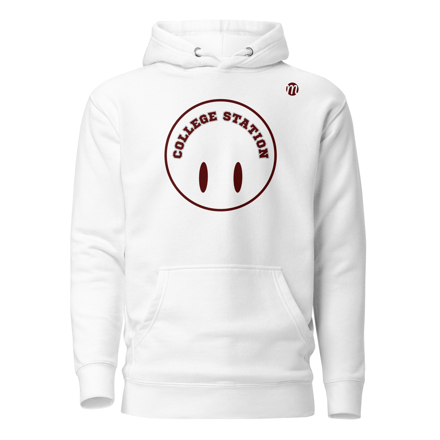 College Station Smiley Face Flipped Mulli USA Hoodie White Front