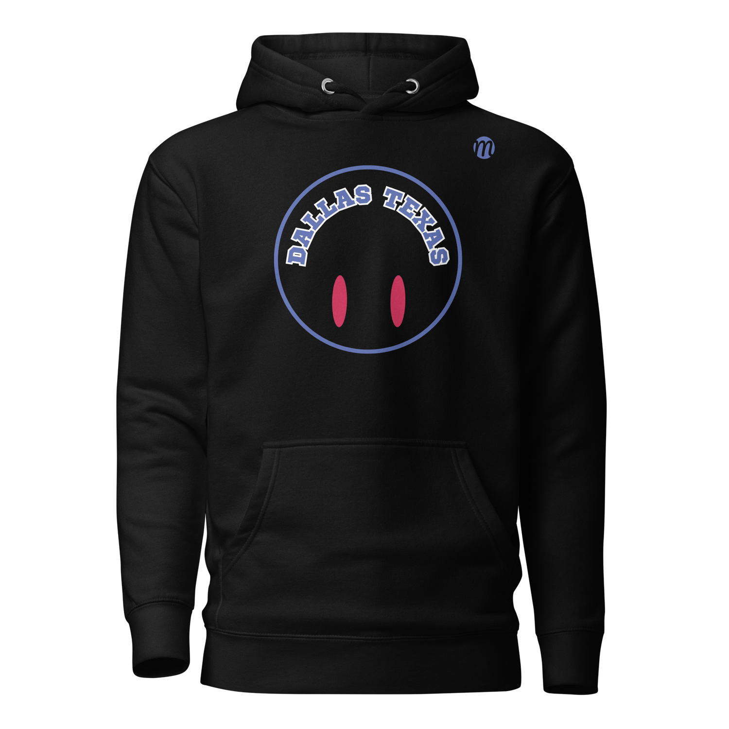 Dallas Texas Smiley Face Flipped Mulli USA Hoodie Black Front