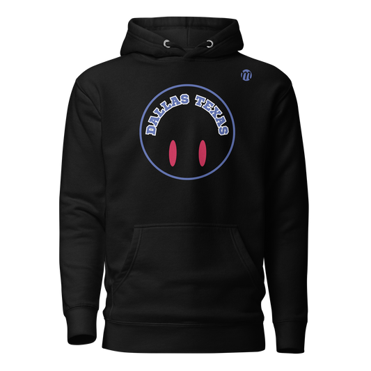 Dallas Texas Smiley Face Flipped Mulli USA Hoodie Black Front