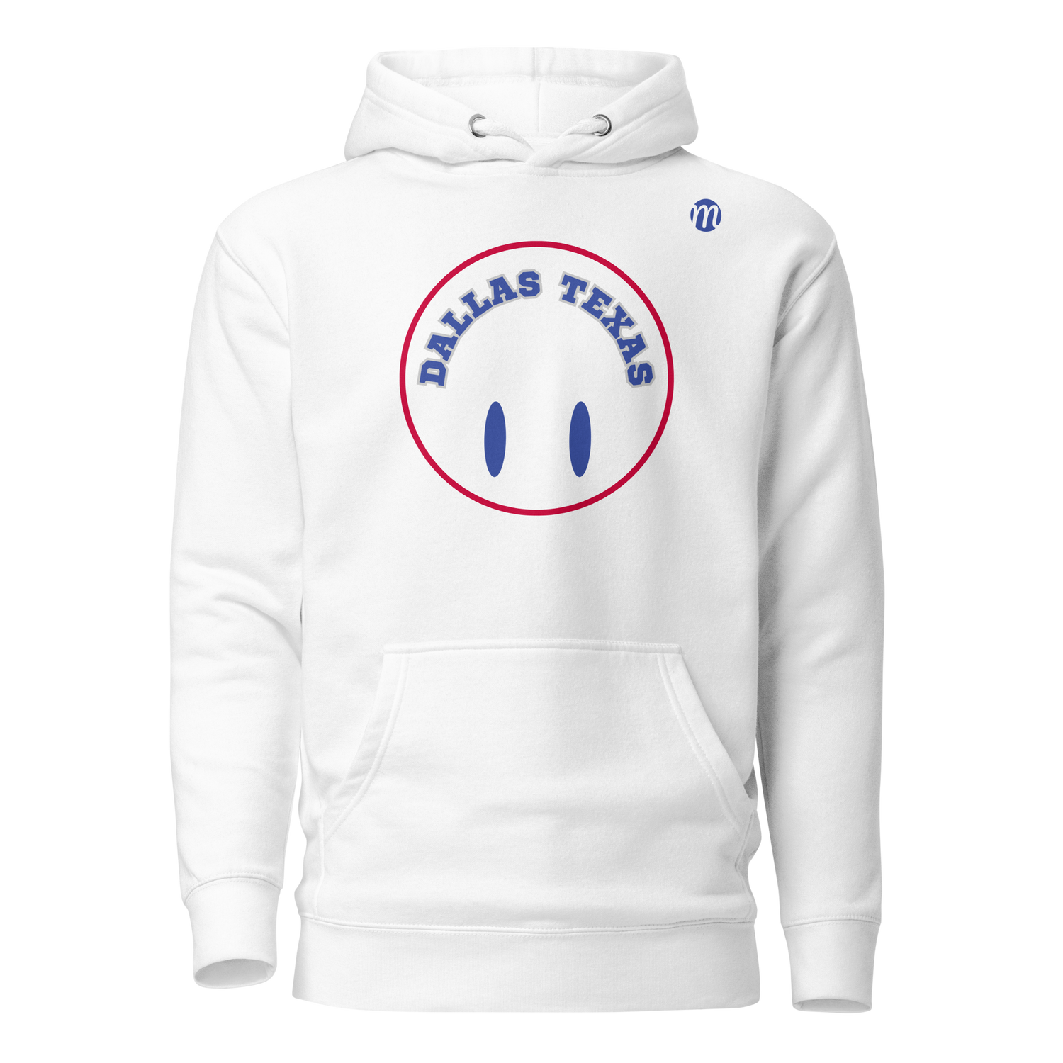 Dallas Texas Smiley Face Flipped Mulli USA Hoodie White Front