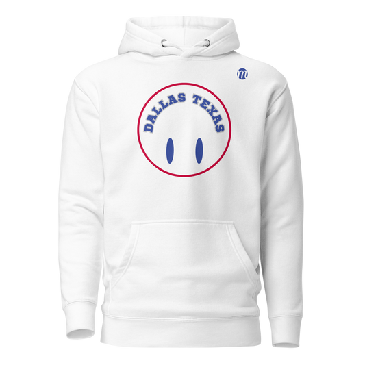 Dallas Texas Smiley Face Flipped Mulli USA Hoodie White Front