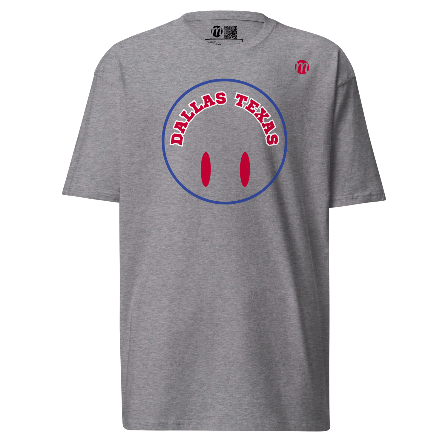 Dallas Texas Smiley Face Flipped Mulli USA Tee Carbon Grey Front