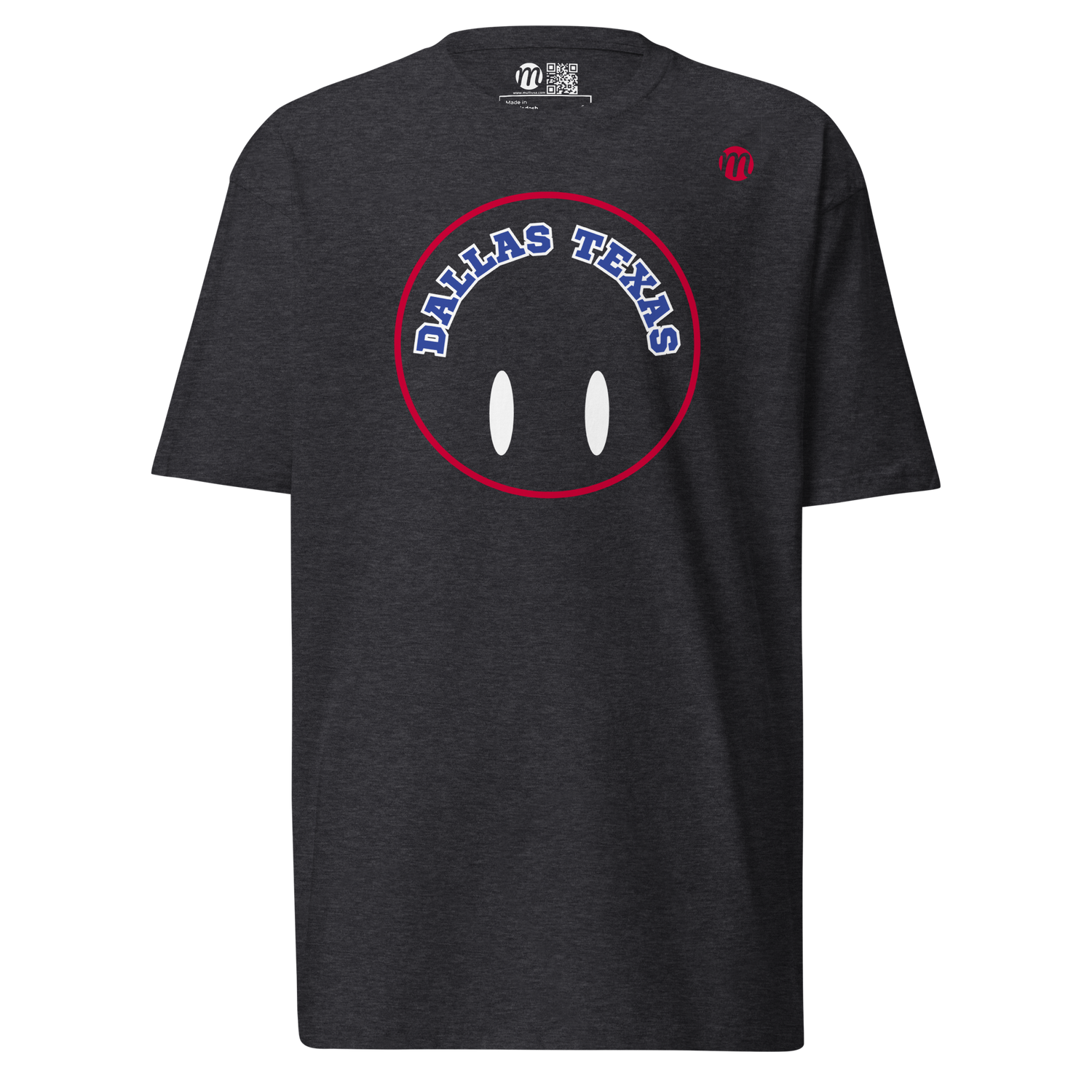 Dallas Texas Smiley Face Flipped Mulli USA Tee Charcoal Heather Front