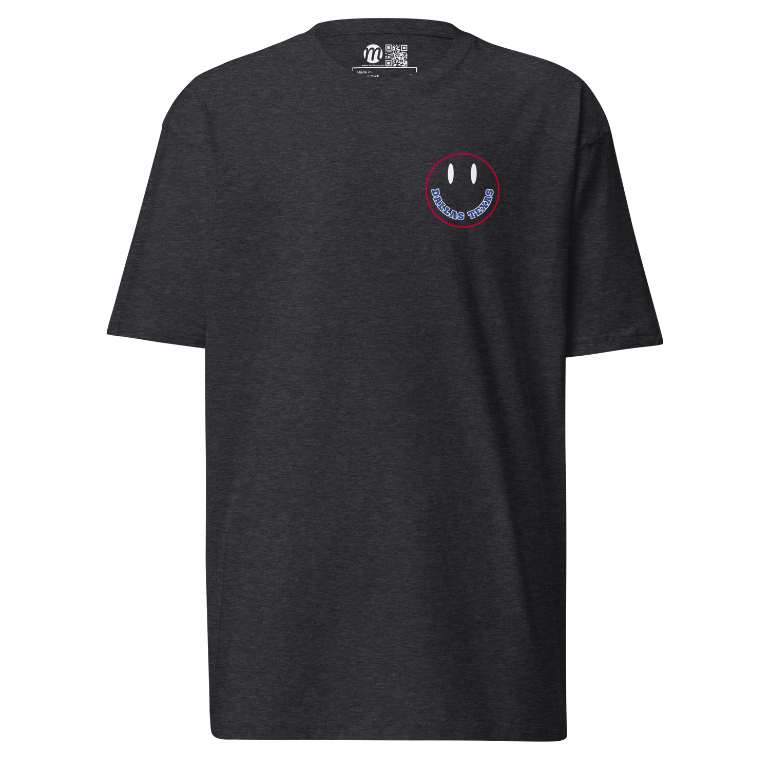 Dallas Texas Smiley Face Mulli USA Tee Charcoal Heather Front