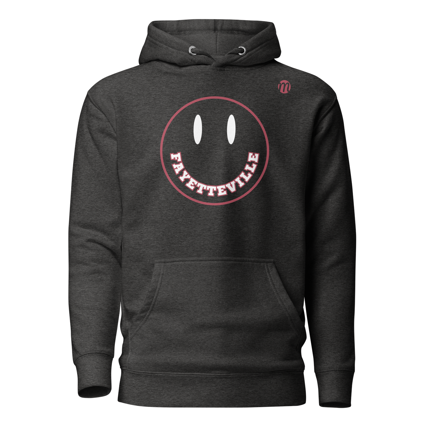 Fayetteville Smiley Face Mulli USA Hoodie Charcoal Heather Front