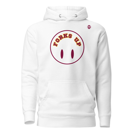 Forks Up Smiley Face Flipped Mulli USA Hoodie White Front