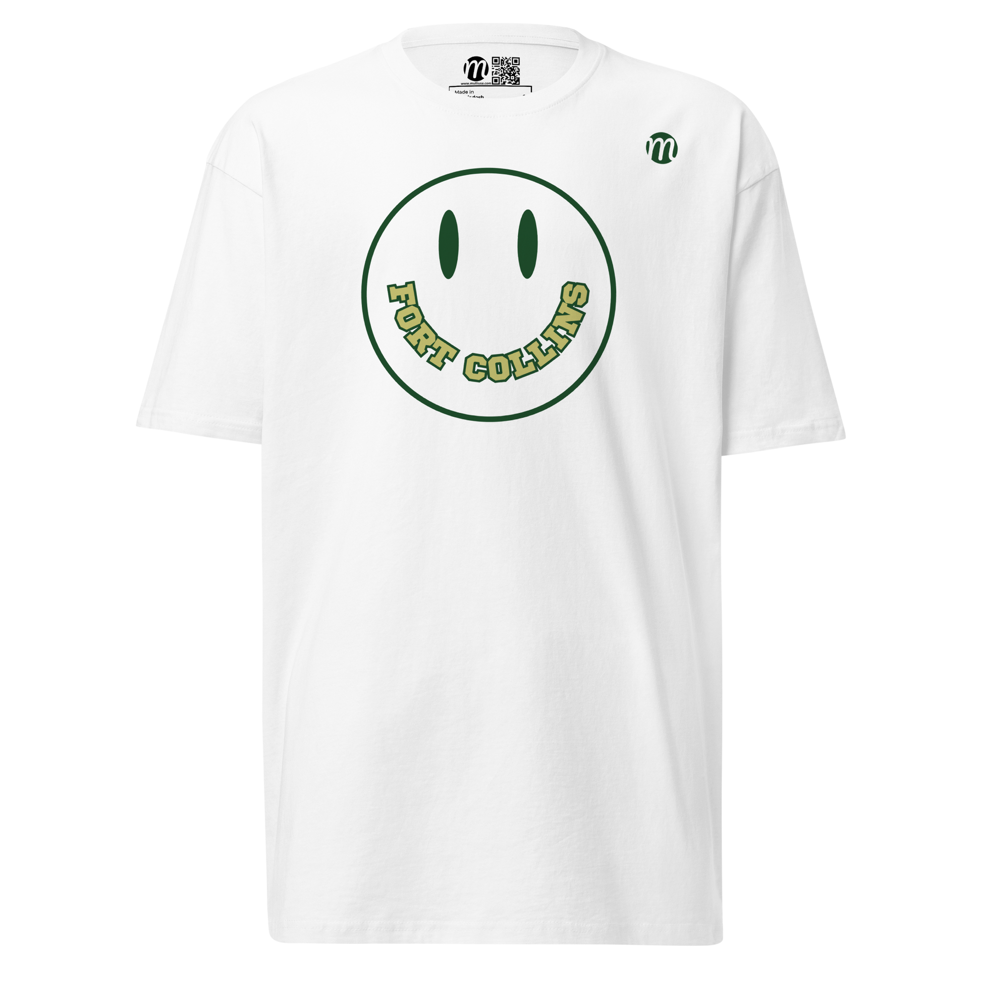 Fort Collins Smiley Face Mulli USA Tee White Front 