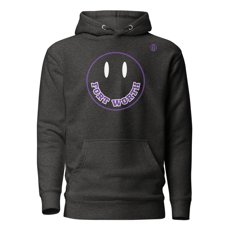 Fort Worth Smiley Face Mulli USA Hoodie Charcoal Heather Front