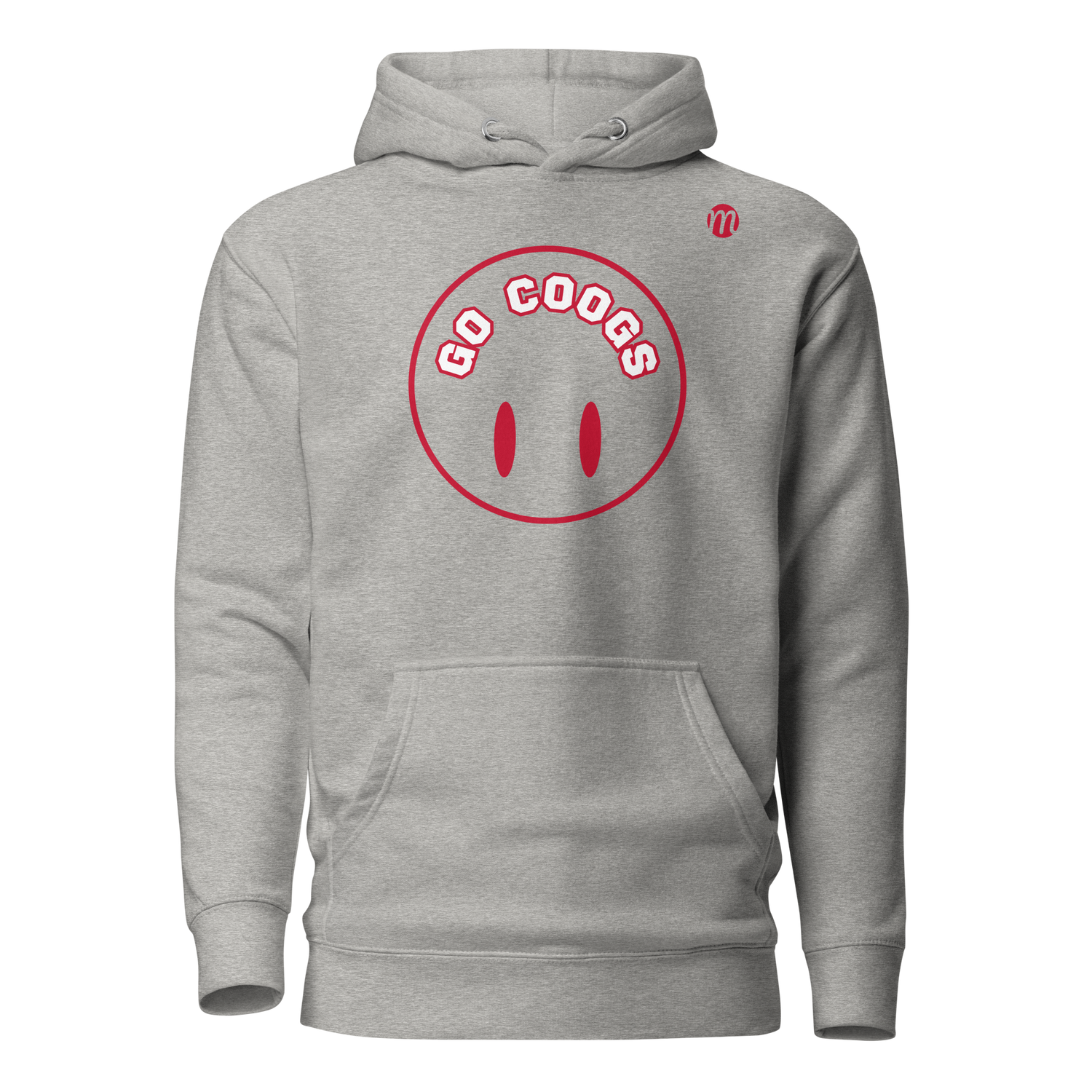 Go Coogs Smiley Face Flipped Mulli USA Hoodie Carbon Grey Front