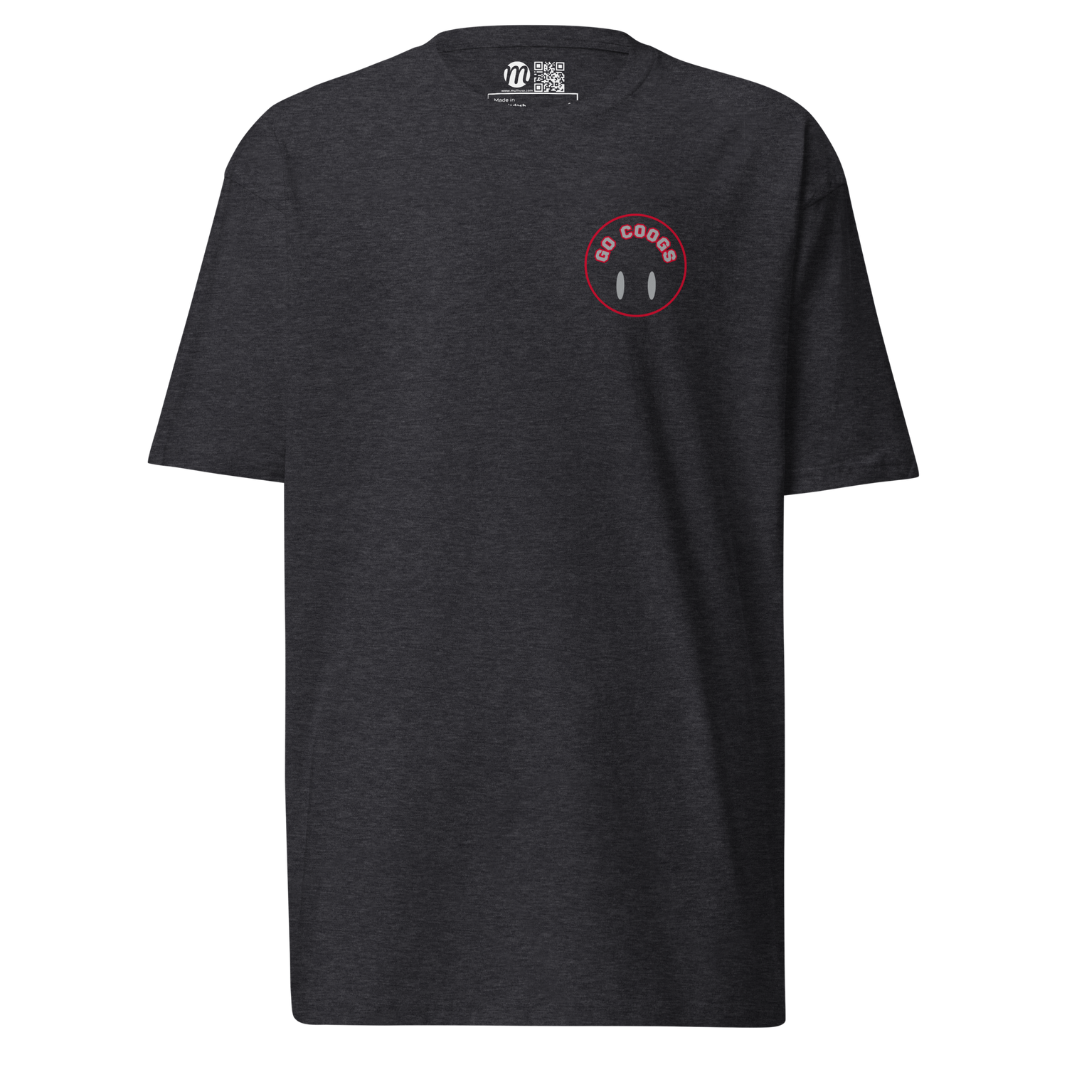 Go Coogs Smiley Face Flipped Mulli USA Tee Charcoal Heather Front