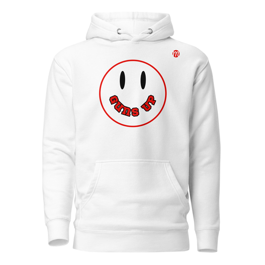 Guns Up Smiley Face Mulli USA Hoodie  White Front 