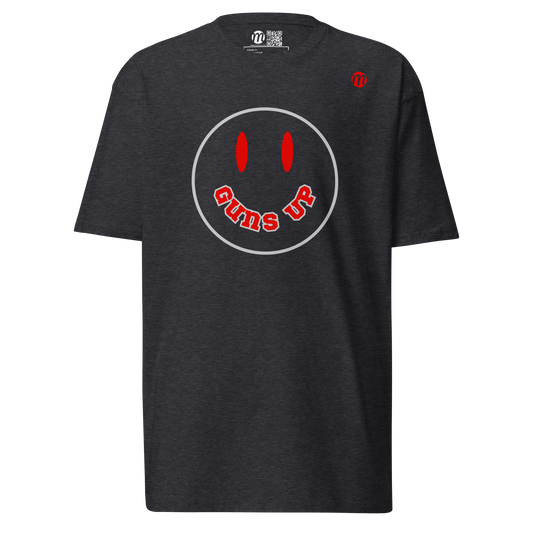 Guns Up Smiley Face Mulli USA Tee Charcoal Heather Front