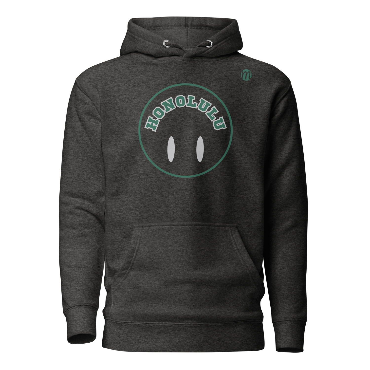 Honolulu Smiley Face Flipped Mulli USA Hoodie Charcoal Heather Front