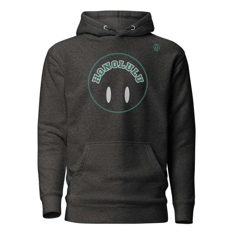 Honolulu Smiley Face Flipped Mulli USA Hoodie Charcoal Heather Front