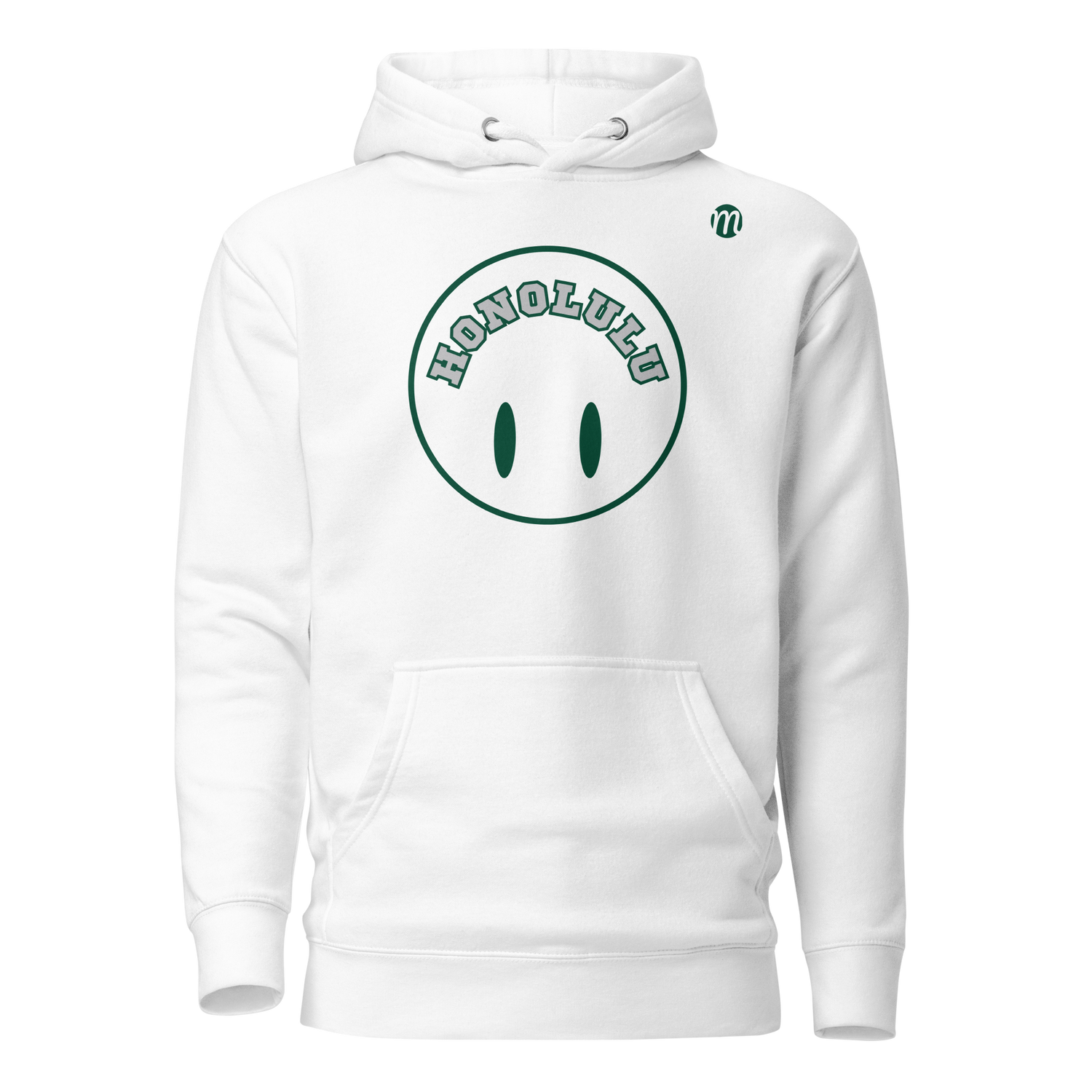 Honolulu Smiley Face Flipped Mulli USA Hoodie White Front