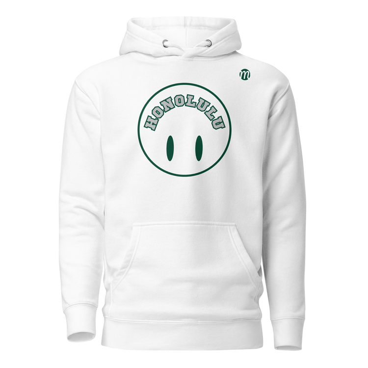 Honolulu Smiley Face Flipped Mulli USA Hoodie White Front