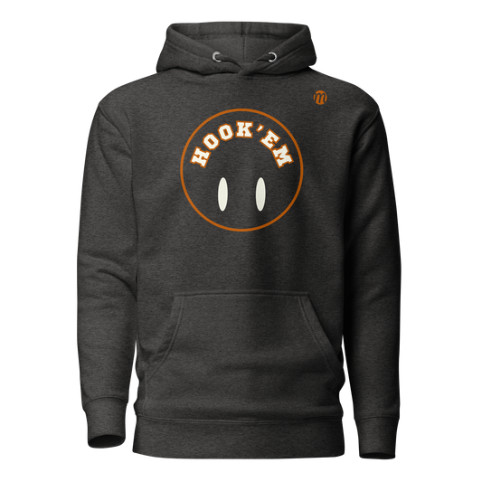 Hook'em Smiley Face Flipped Mulli USA Hoodie Charcoal Heather Front