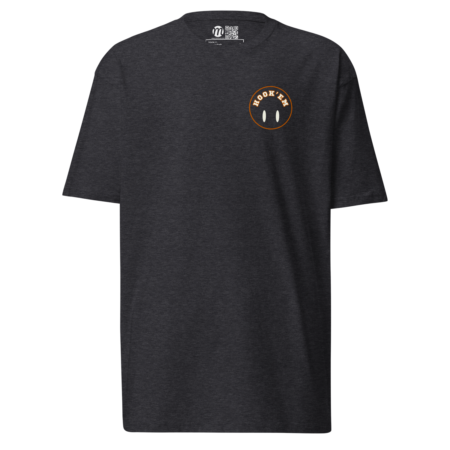 Hook'em Smiley Face Flipped Mulli USA T-shirt Charcoal Heather Front