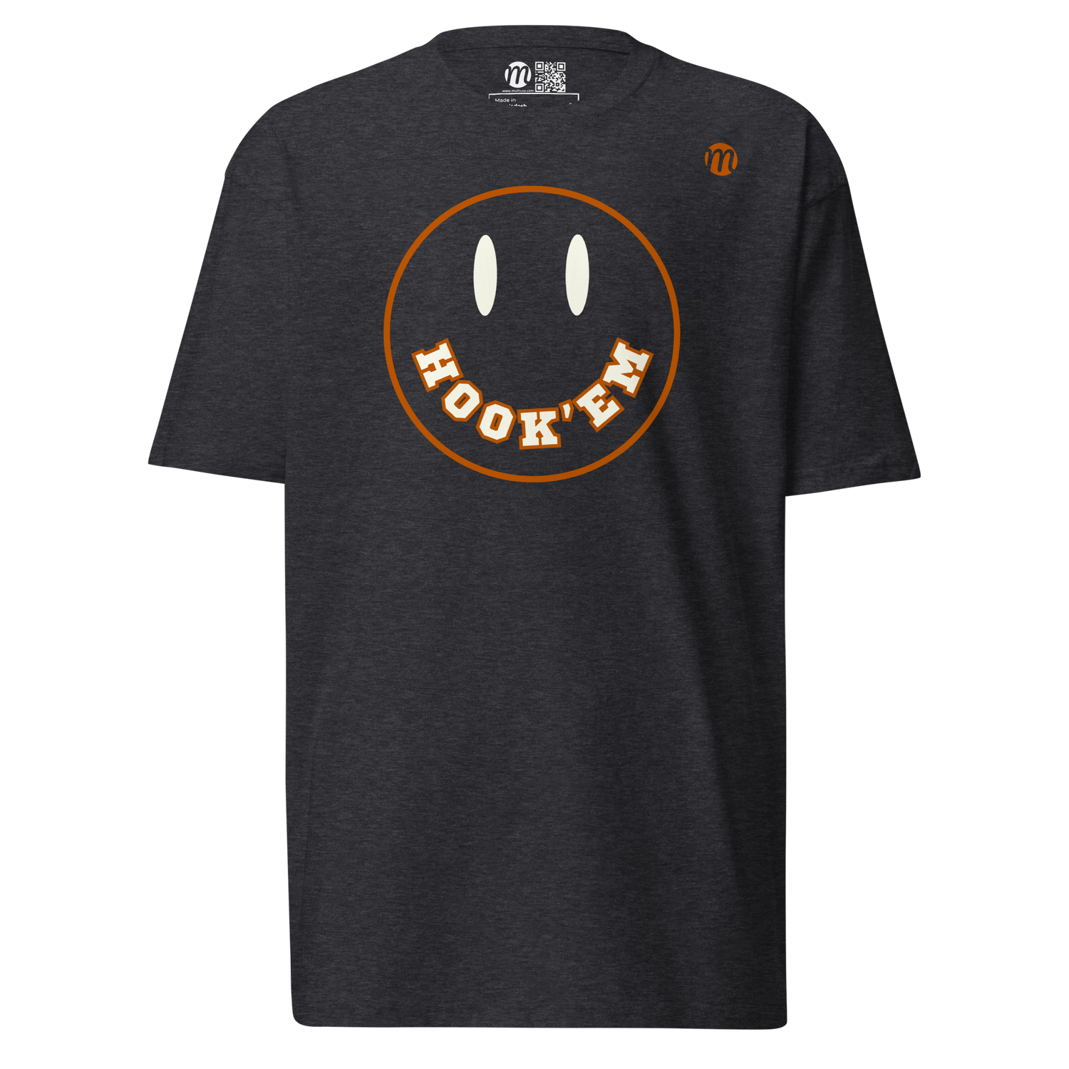 Hook'em Smiley Face Mulli USA T-shirt Charcoal Heather Front