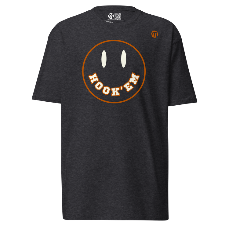 Hook'em Smiley Face Mulli USA T-shirt Charcoal Heather Front