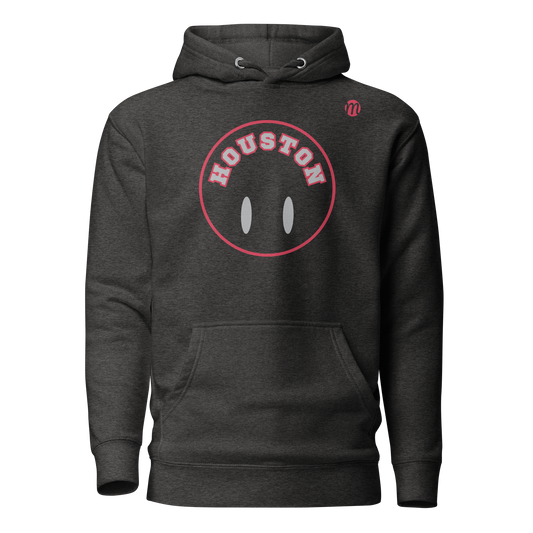 Houston Smiley Face Flipped Mulli USA Hoodie Charcoal Heather Front