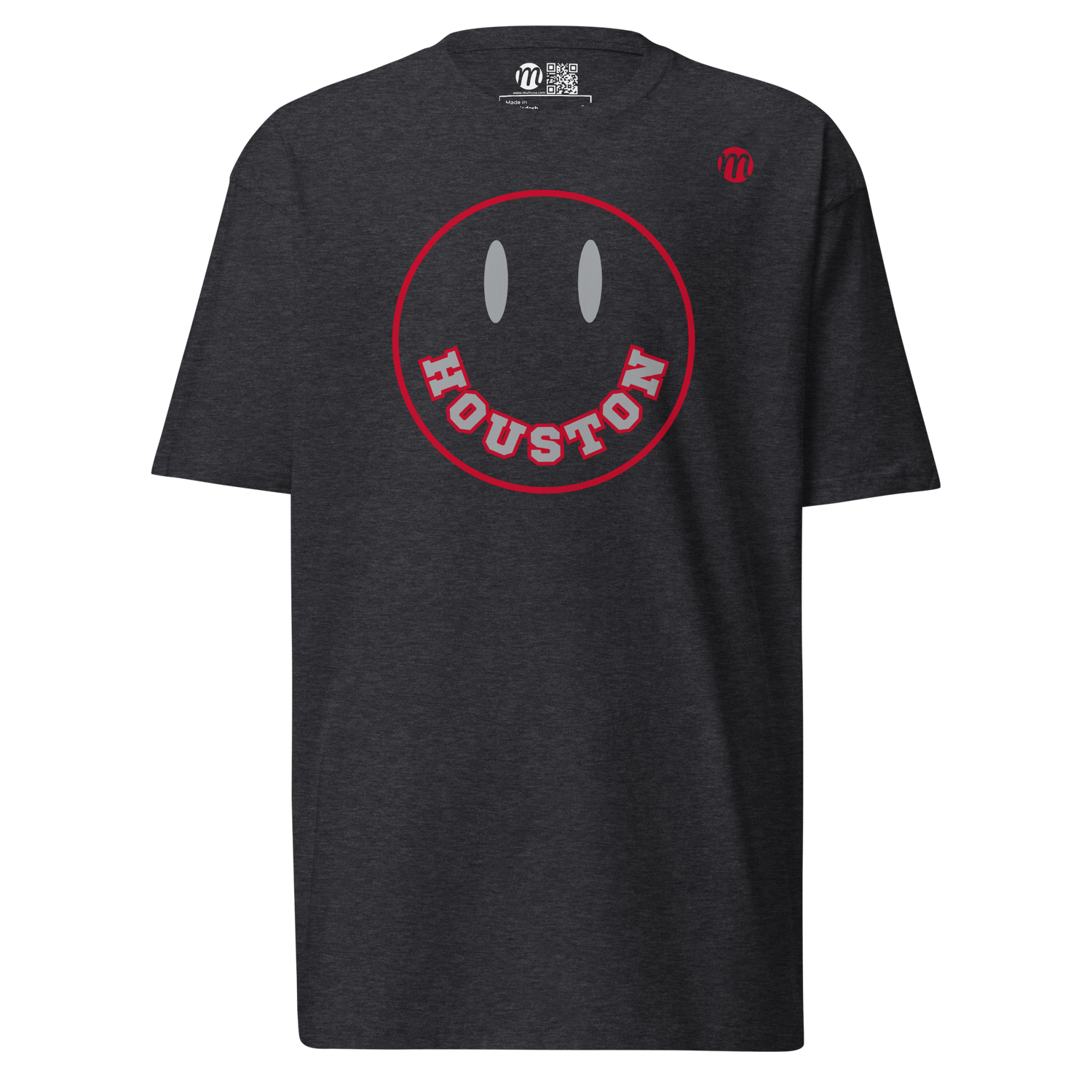 Houston Smiley Face Mulli USA Tee Charcoal Heather Front