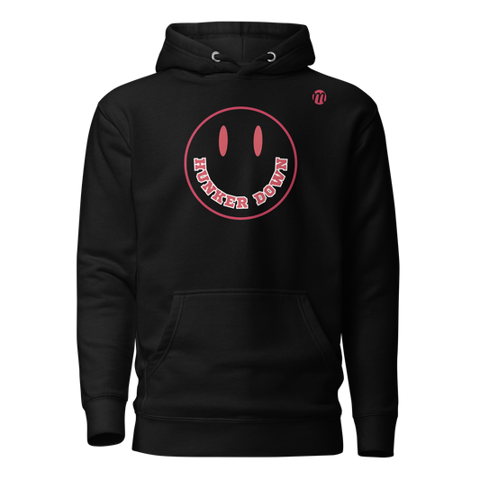 Hunker Down Smiley Face Mulli USA Hoodie Black Front