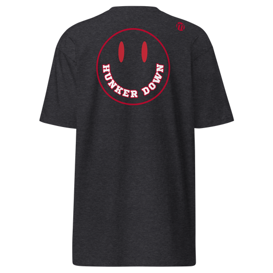 Hunker Down Smiley Face Mulli USA Tee Charcoal Heather Back